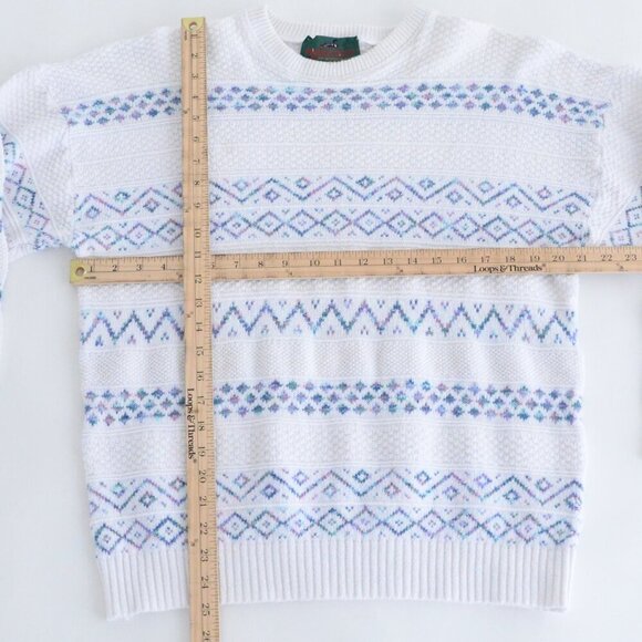 Vintage Parkhurst White Blue Eclectic Grandma Crewneck Sweater Fairy Kie L - Picture 4 of 11